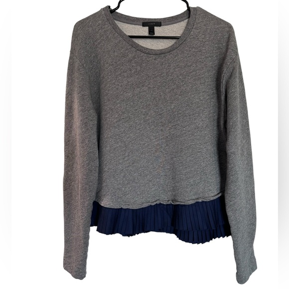 J. Crew Grey Sweater Pleated Ruffle Hem Navy Blue Women’s Size Large - Picture 2 of 11